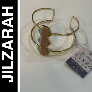 Jilzarah 14K Gold/ Silver Rhodium Plating Fit Gold Cuff Bracelet - Hexagon